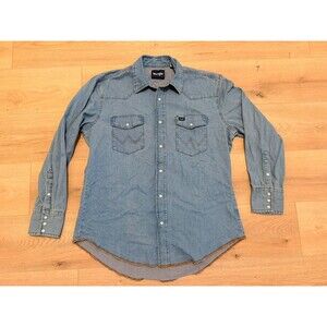 Vintage Wrangler Denim Ranch Cowboy Rodeo Western Full Snap Long Sleeve Shirt L